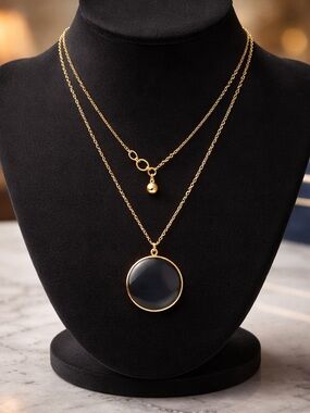 J. Crew Gold Layered Necklace with Black Pendant